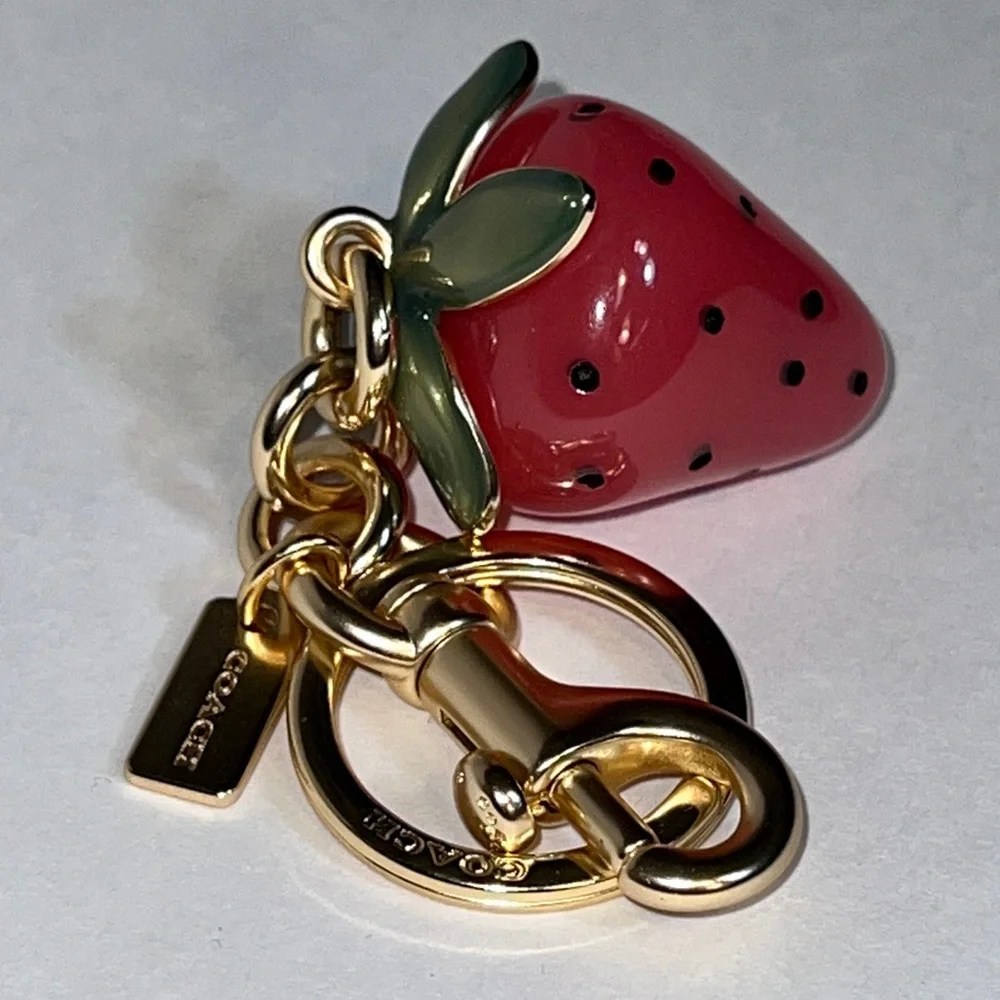 Coach Strawberry Purse Charm and Keychain with Gold Accents Like NEW! - Picture 3 of 6